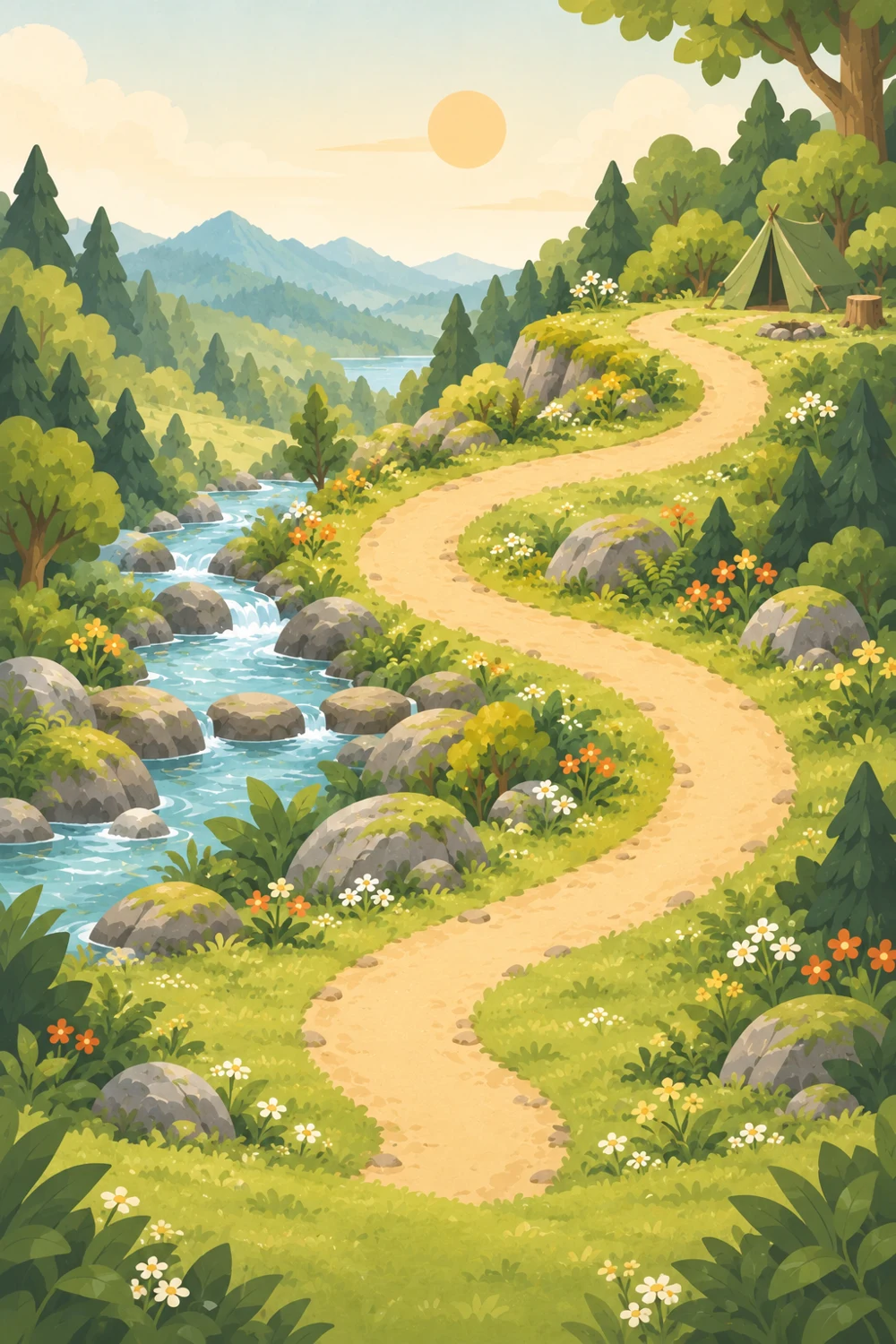 A winding woodland trail beside a stream